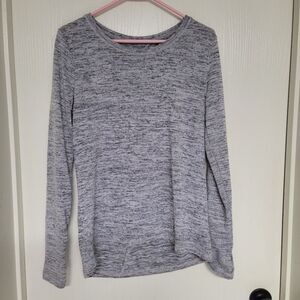womens light grey long sleeve 90 degree shirt with openings in back